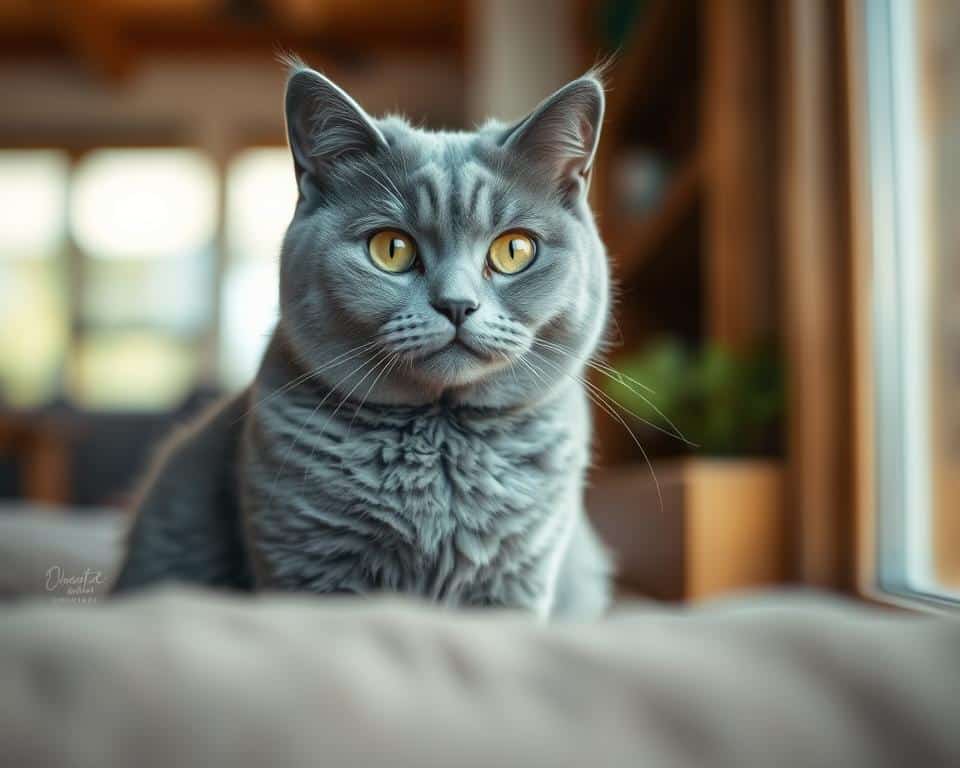 blue British Shorthair cat with distinctive gray-blue coat