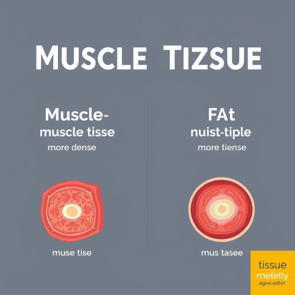 Comparison of muscle density versus fat density showing why muscle weighs more than fat Comparison of muscle density versus fat density showing why muscle weighs more than fat