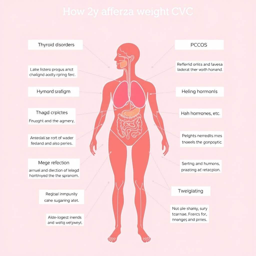 Medical illustration showing how certain health conditions affect weight Medical illustration showing how certain health conditions affect weight